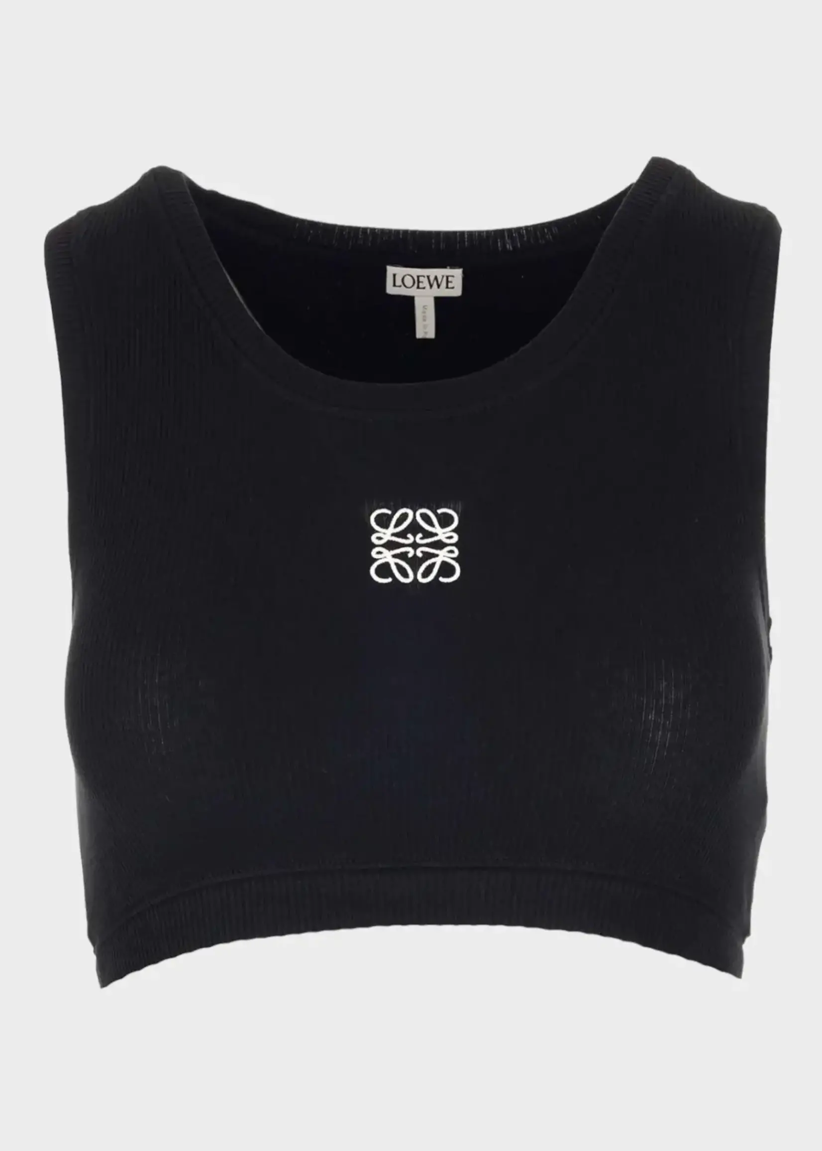 Loewe Loewe Top, Black, Cotton Mix Sleeveless Cropped Ribbed Tank Top w/ Anagram Embroidery