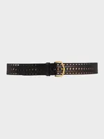 Alaia Alaia Belt, Black, Neo Vienne Calf Skin Carry Over Belt in Black w/ Lace Pattern