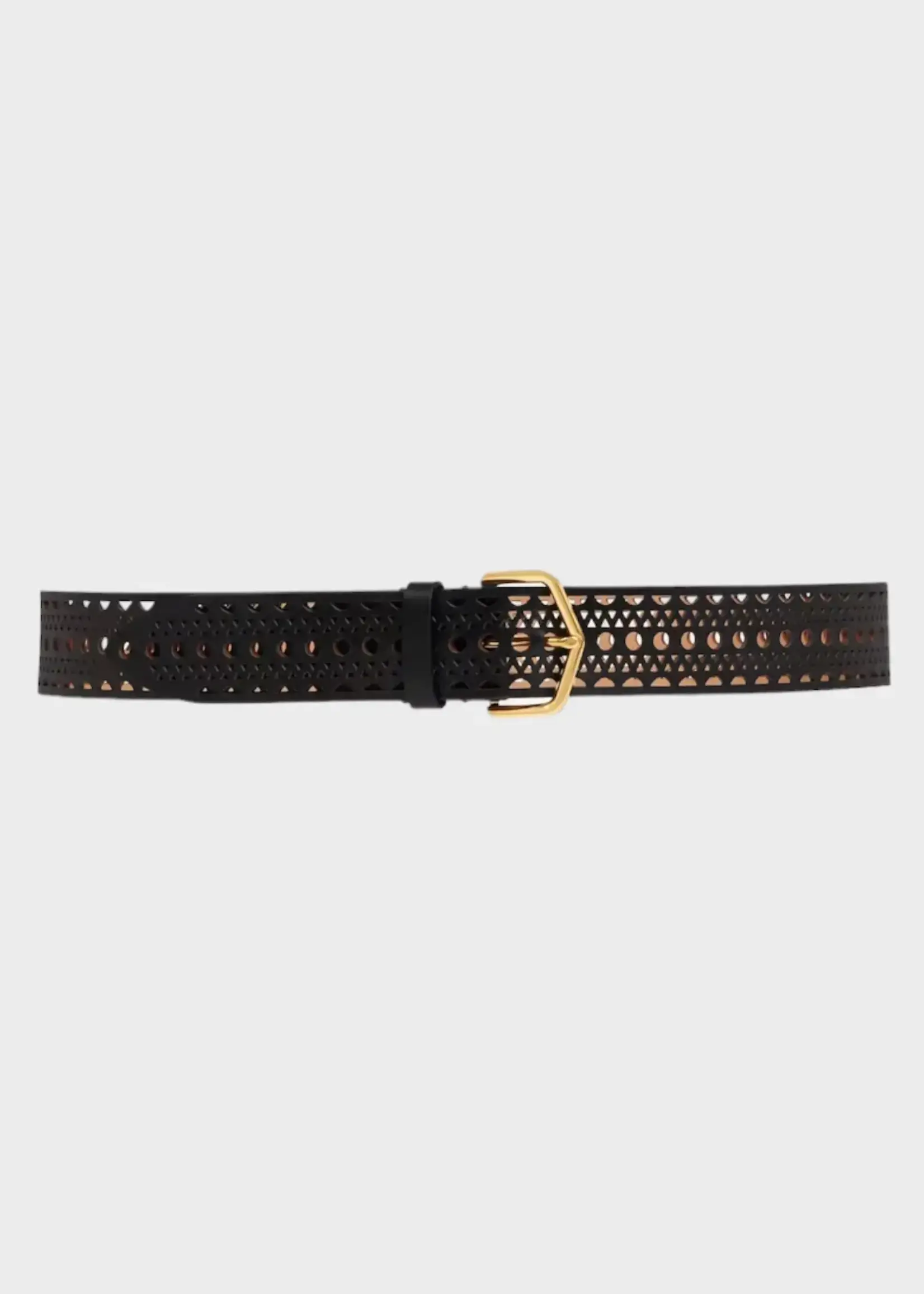 Alaia Alaia Belt, Black, Neo Vienne Calf Skin Carry Over Belt in Black w/ Lace Pattern
