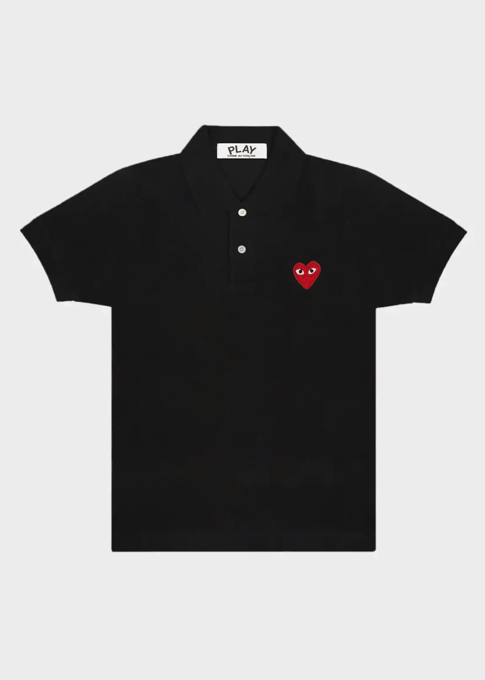 Comme des Garcons Play Comme des Garcons Play Polo, Black, Unisex Cotton Polo w/ Red Heart Patch