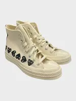 Comme des Garcons Play Comme des Garcons Play Sneakers, Beige, High Top Chuck Taylor Play Converse w/ Multi Black Heart Logo