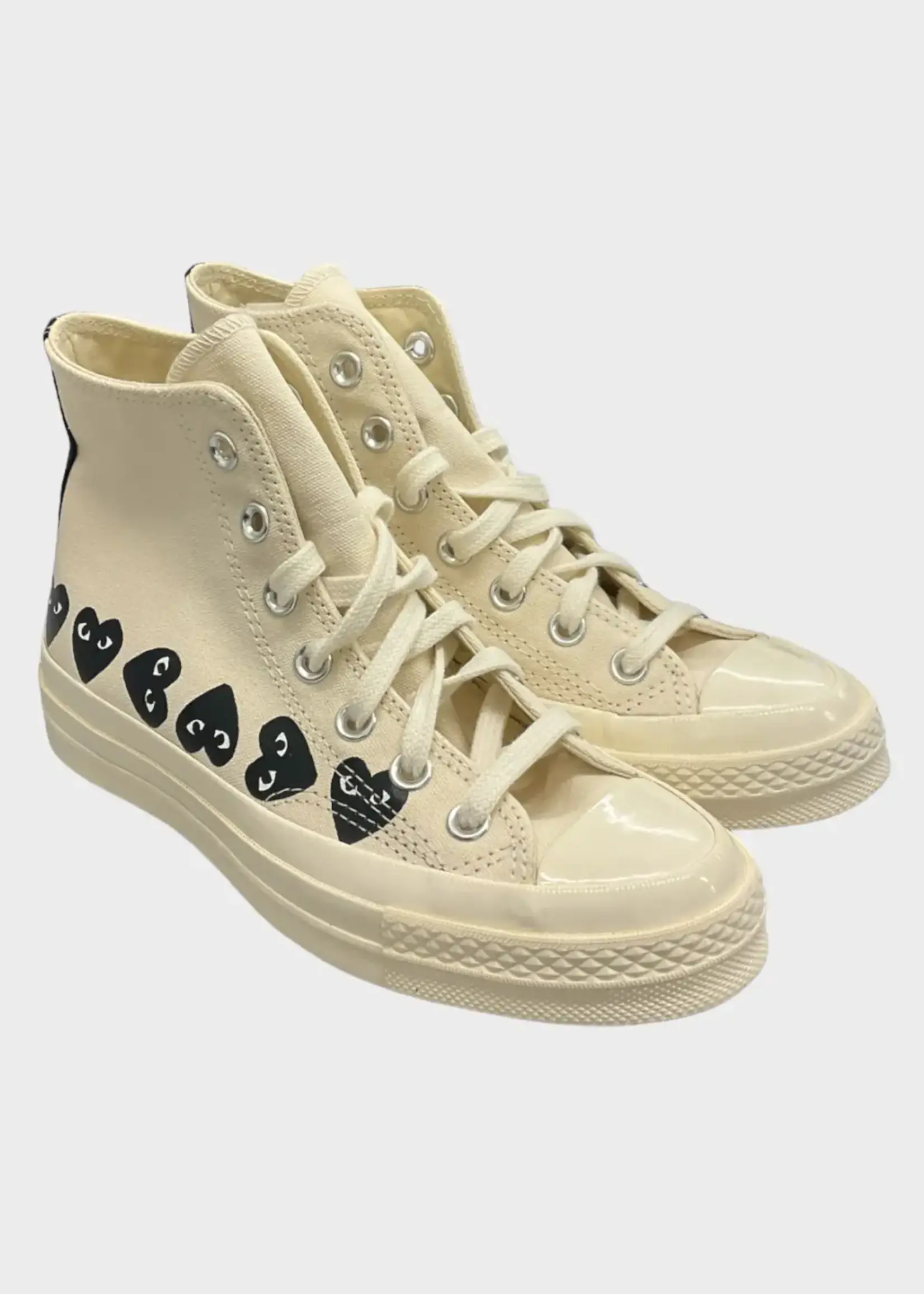Comme des Garcons Play Comme des Garcons Play Sneakers, Beige, High Top Chuck Taylor Play Converse w/ Multi Black Heart Logo
