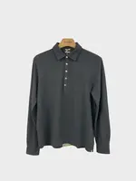 Massimo Alba Massimo Alba Polo, Grey, Cotton Collared Long Sleeve Button Up T-Shirt in Carbon w/ Mother of Pearls Buttons