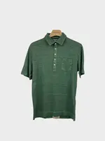 Massimo Alba Massimo Alba Polo, Green, Linen Collared Short Sleeve Button Up T-Shirt in Eucalyptus w/ Chest Pocket