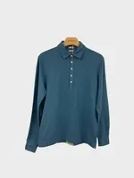 Massimo Alba Massimo Alba Polo, Blue, Cotton Collared Long Sleeve Button Up T-Shirt in Azure Blue w/ Mother of Pearls Buttons