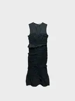Cecilie Bahnsen Cecilie Bahnsen Dress, Black, Vanda Pansy Smock Slim Fit Crew Neck Sleeveless Midi Dress w/ Ruffles