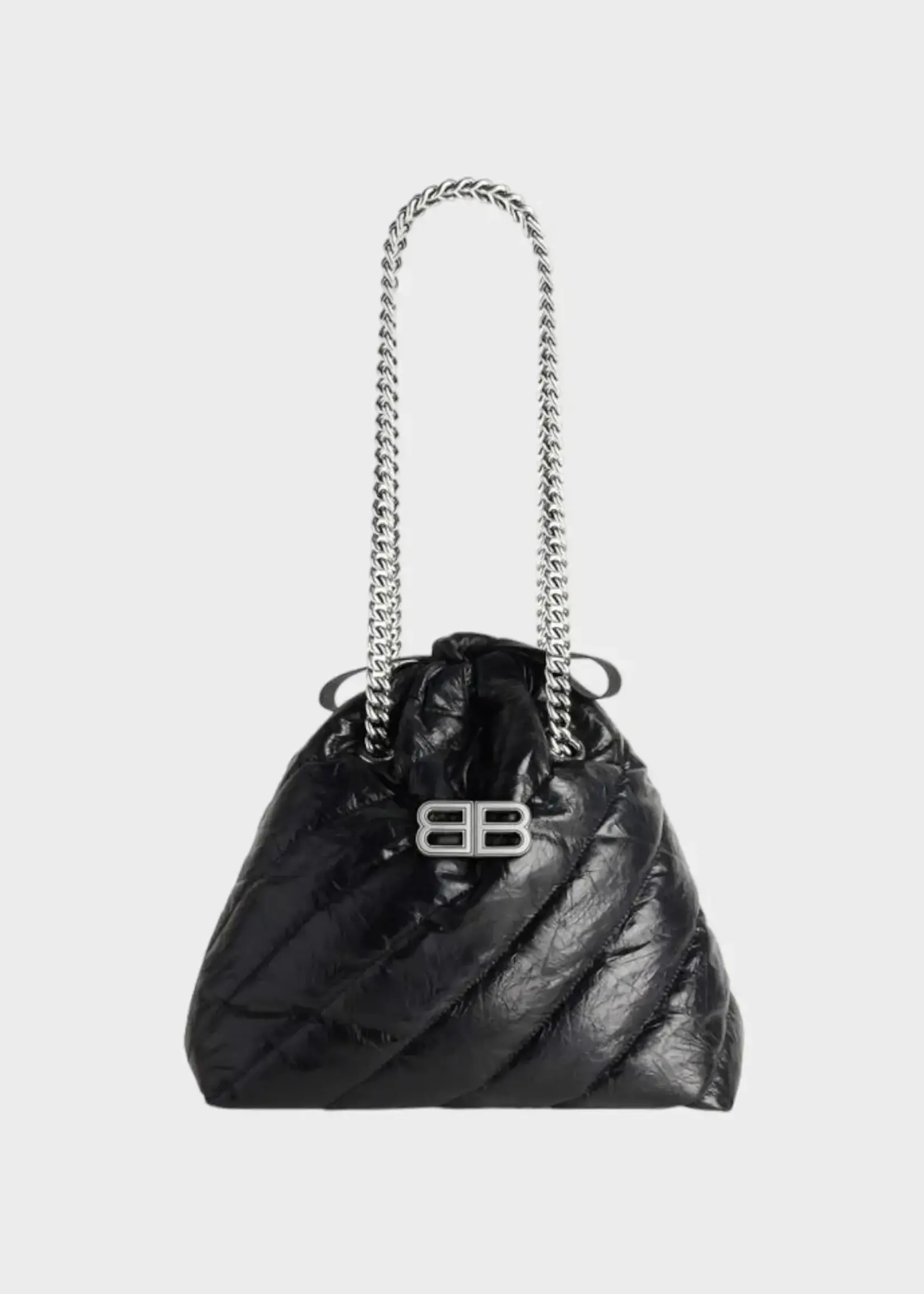 Balenciaga Balenciaga Bag, Black, Calf Leather Crush Quilted Tote Bag w/ Chain Strap & BB Logo