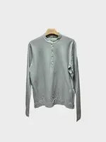 Massimo Alba Massimo Alba T-Shirt, Grey, Hawai Cotton Crew Neck Button Up Long Sleeve T-Shirt in Argento w/ Mother of Pearls Buttons