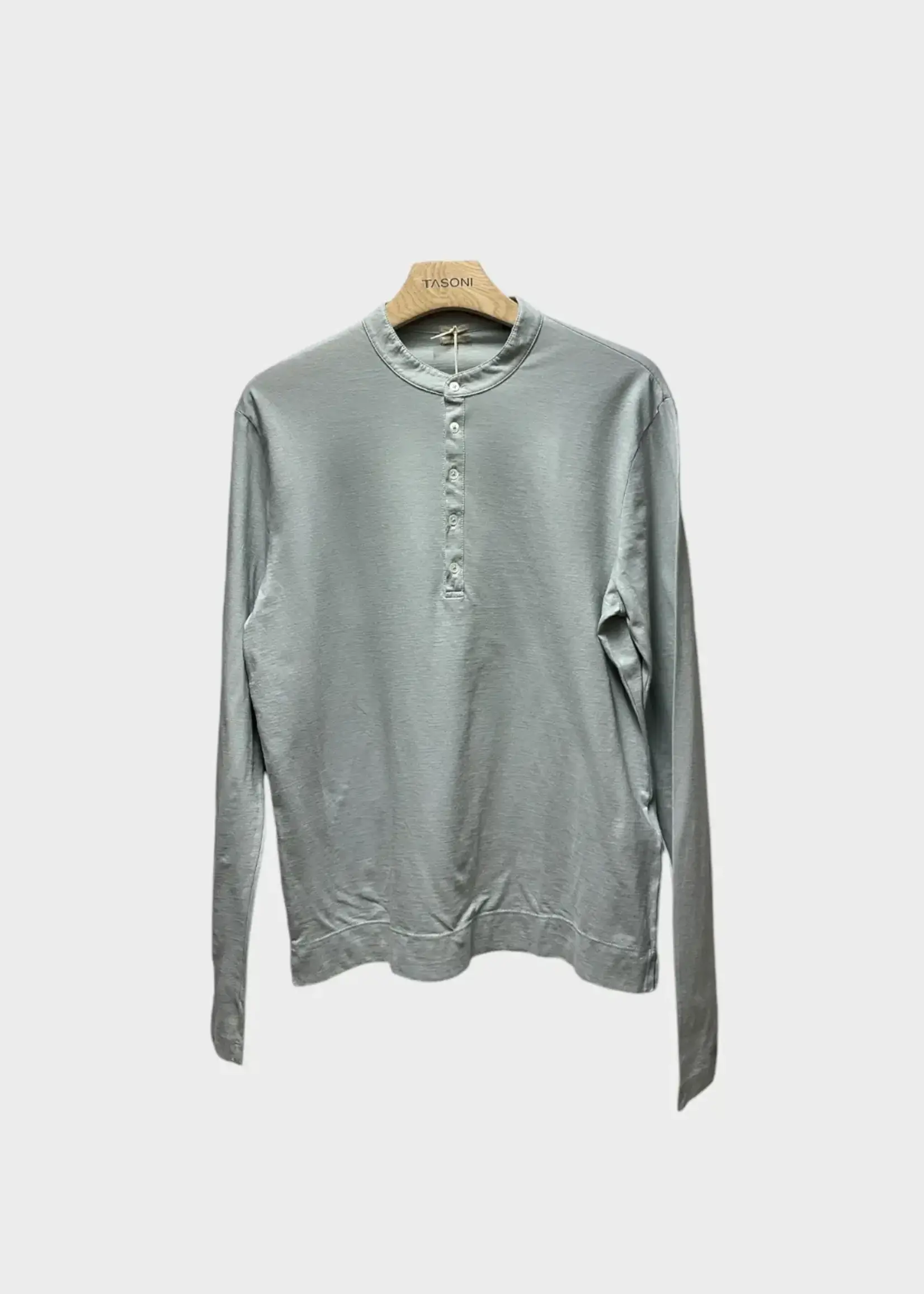 Massimo Alba Massimo Alba T-Shirt, Grey, Hawai Cotton Crew Neck Button Up Long Sleeve T-Shirt in Argento w/ Mother of Pearls Buttons