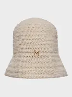 Magda Butrym Magda Butrym Hat, Beige, Cotton Bucket Knit Hat In Cream w/ M Gold Logo