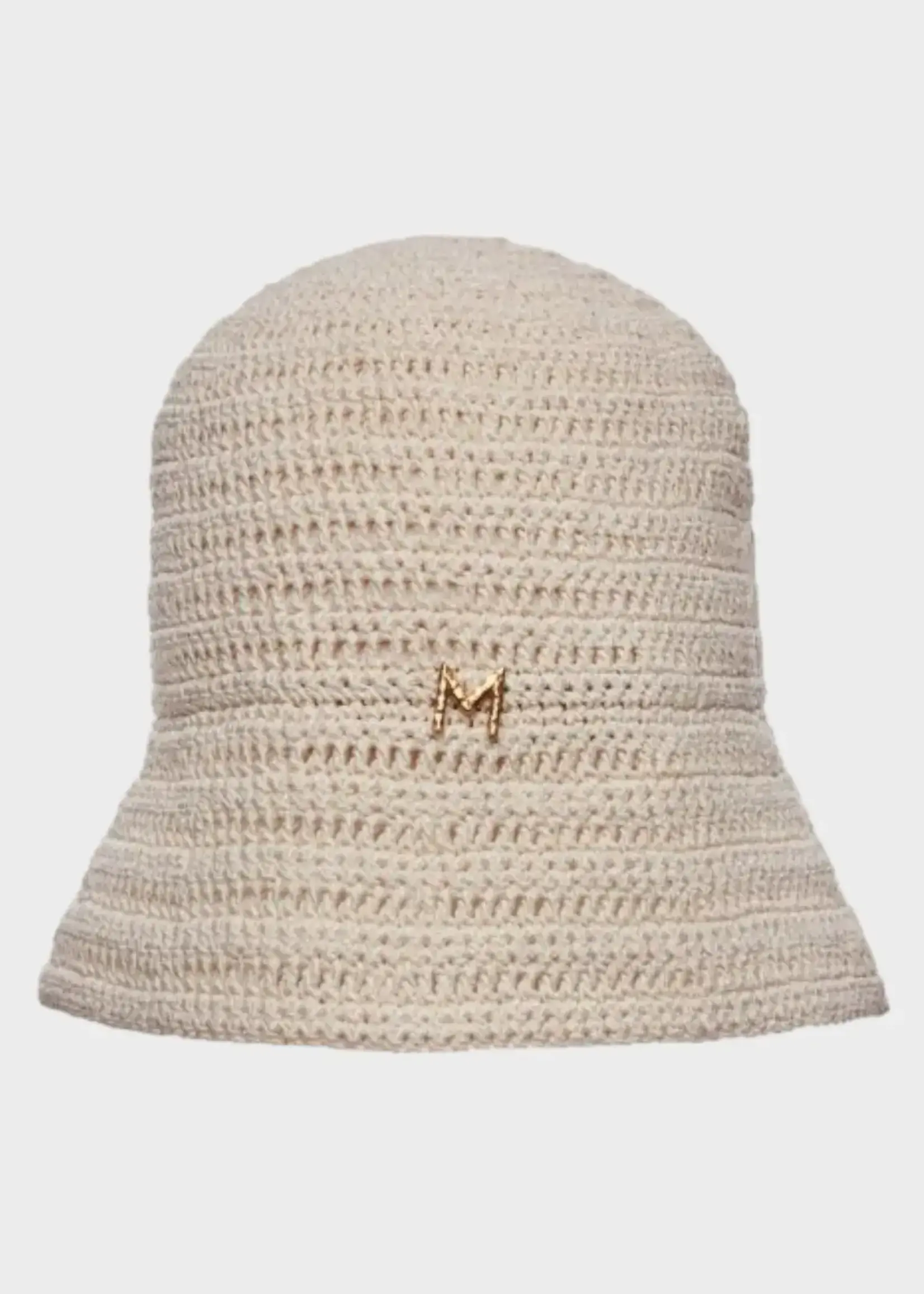 Magda Butrym Magda Butrym Hat, Beige, Cotton Bucket Knit Hat In Cream w/ M Gold Logo