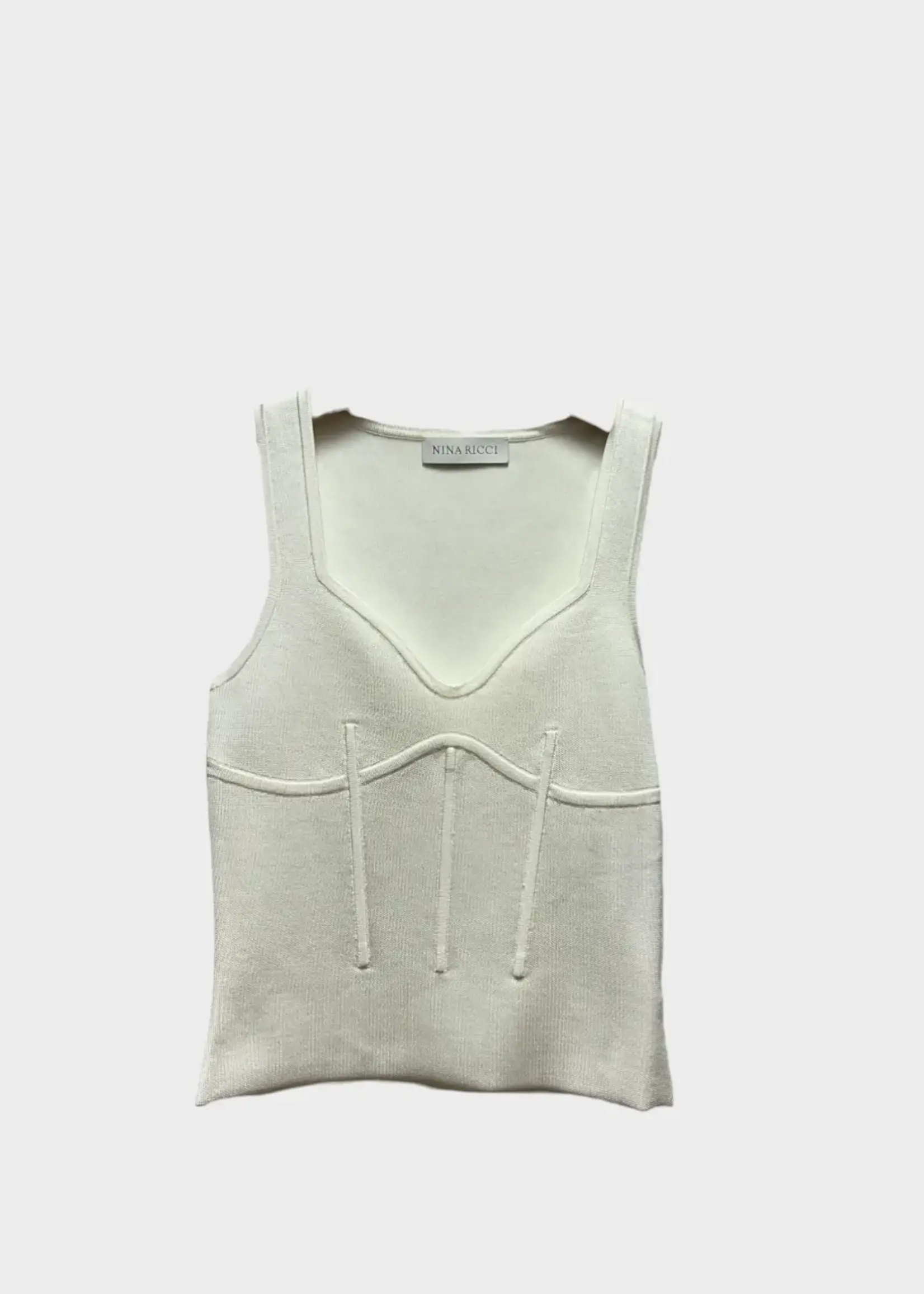 Nina Ricci Nina Ricci Top, White, Cotton Mix Fitted Straps Corset Top In Off White