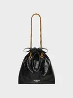 Balenciaga Balenciaga Bag, Black, Calf Leather Crush Knotted Tote Bag w/ Aged Gold Chain Shoulder Strap