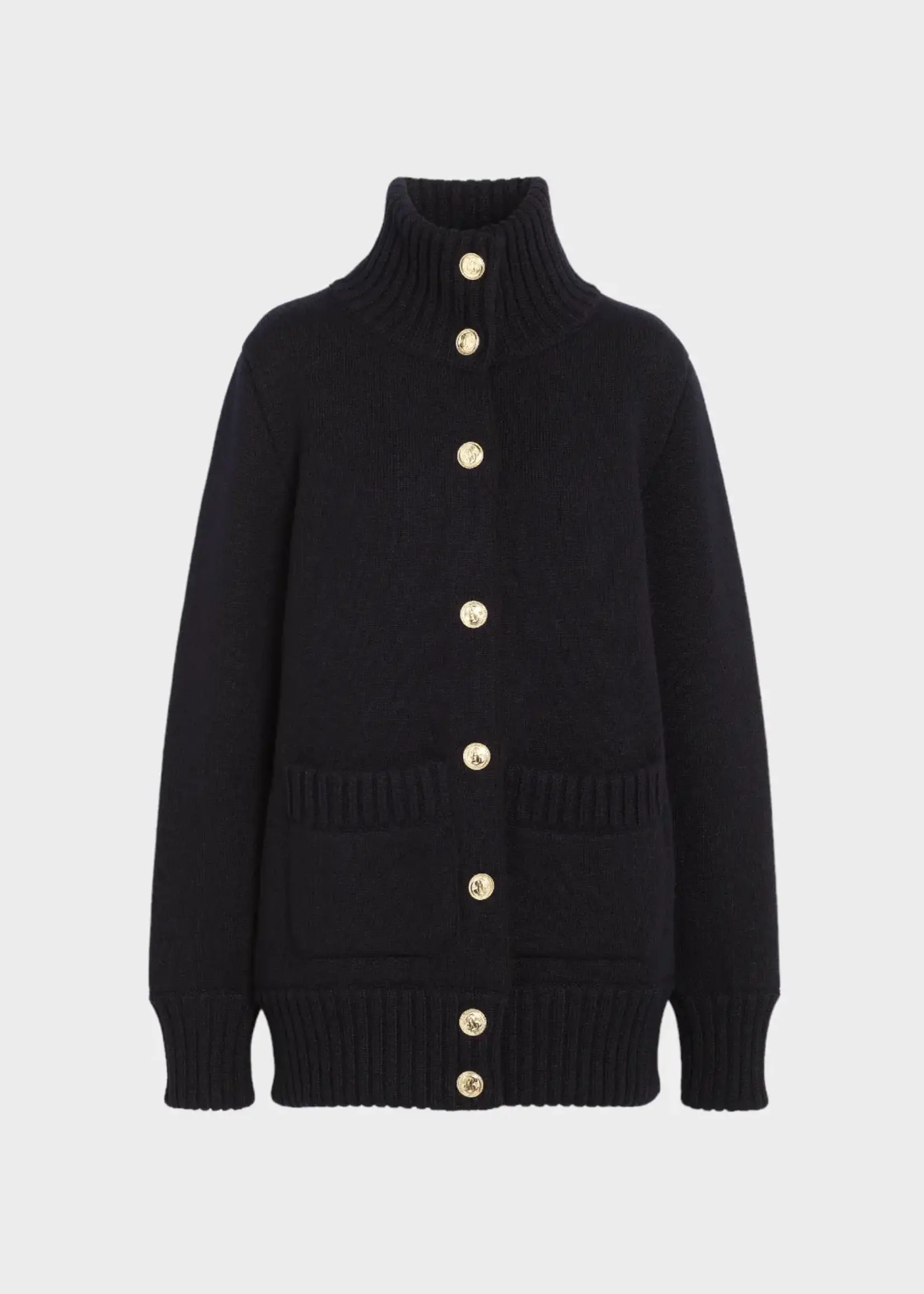 Barrie Barrie Jacket, Black, Barrie x Sofia Coppola Cashmere & Wool High Neck Button Up Jacket In Jet w/ Flap Pockets