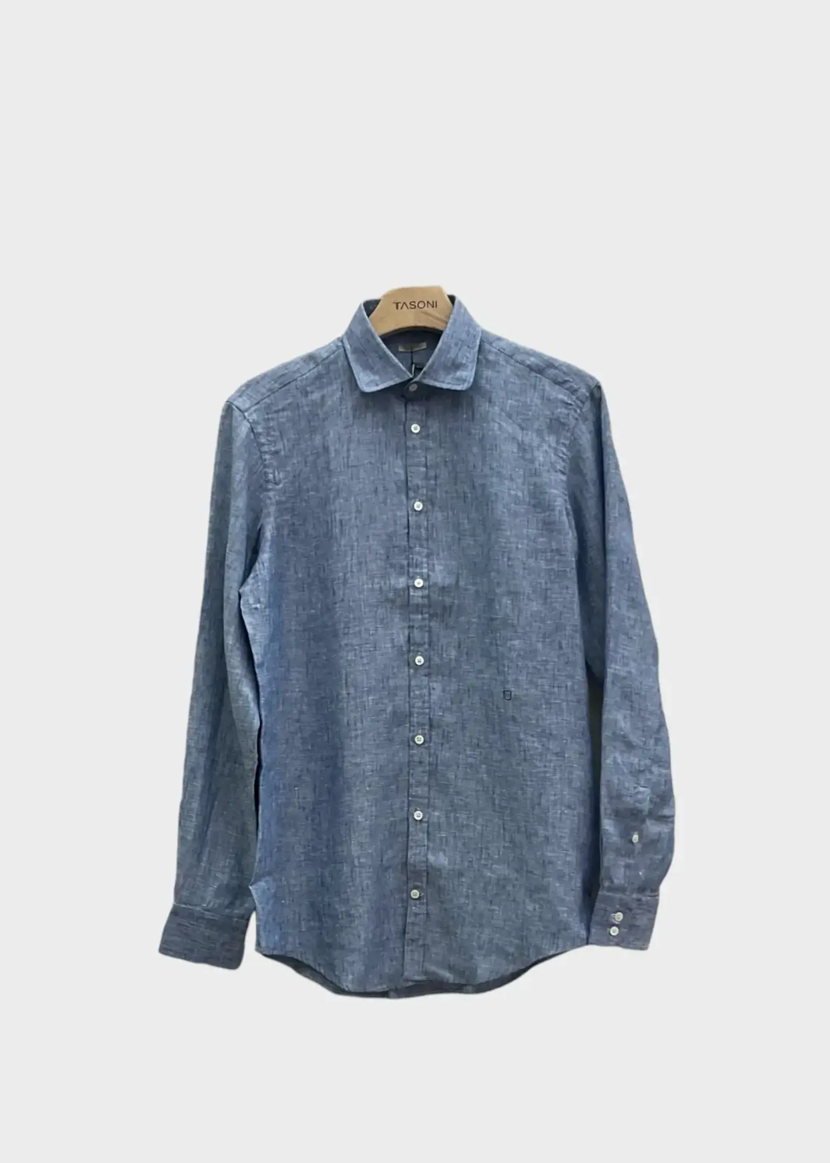 Massimo Alba Massimo Alba Shirt, Blue, Canary Linen Classic Fit Collared Button Up Shirt In Mare