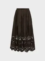 Valentino Valentino Skirt, Grey, Flower Broderie Silk Pleated Skirt In Dark Fudge