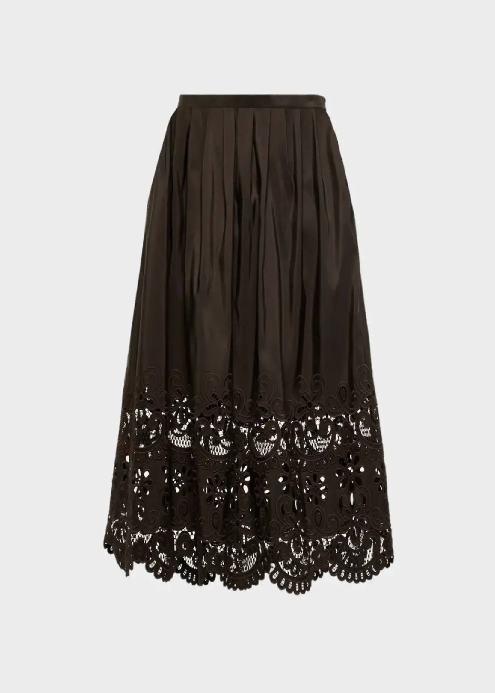 Valentino Valentino Skirt, Grey, Flower Broderie Silk Pleated Skirt In Dark Fudge