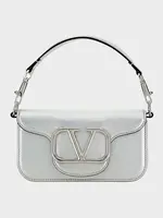 Valentino Valentino Bag, Silver, Palladium Logo Small Shoulder Bag w/ Top Handle