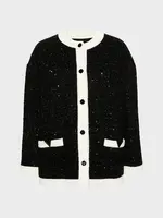 Valentino Valentino Jacket, Black, Sequined Caban Tweed Glaze Lurex Jacket In Black & White