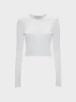 J.W. Anderson J.W. Anderson Top, White, Cotton Crew Neck Long Sleeve Cropped Anchor Embroidered Top