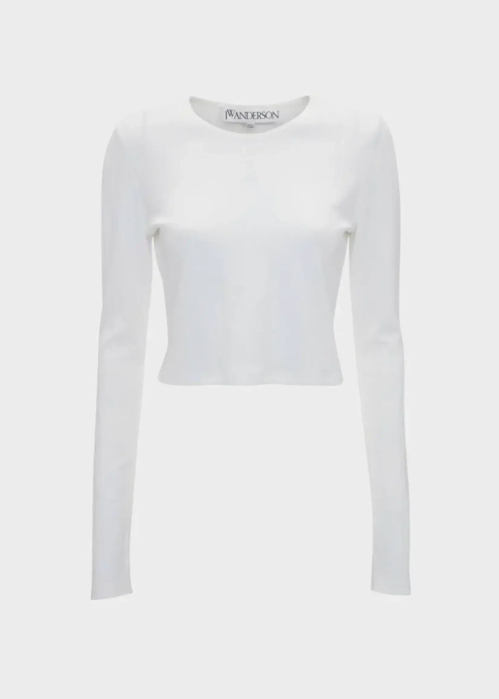 J.W. Anderson J.W. Anderson Top, White, Cotton Crew Neck Long Sleeve Cropped Anchor Embroidered Top
