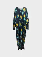 Lanvin Lanvin Dress, Print, V-Neck Long Sleeve Printed Kaftan Dress In Thunder