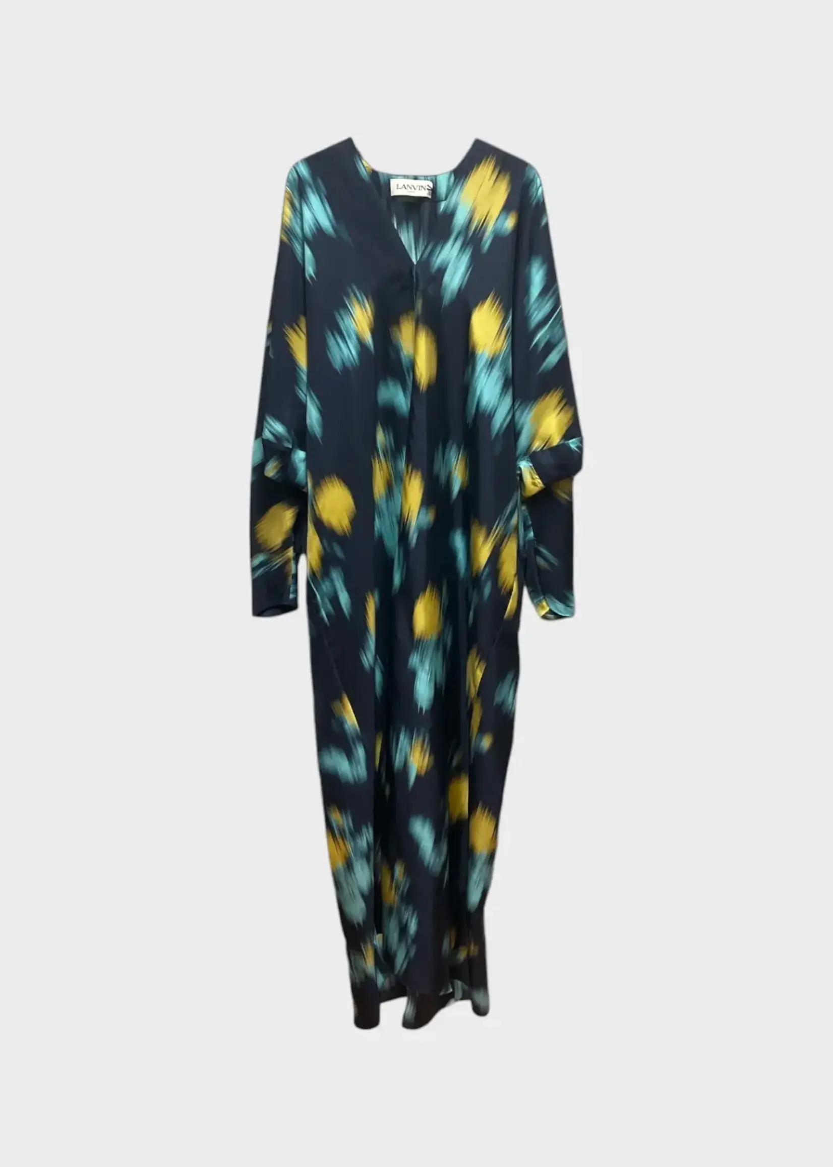 Lanvin Lanvin Dress, Print, V-Neck Long Sleeve Printed Kaftan Dress In Thunder