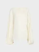 Khaite Khaite Top, White, Quico Double Silk Boat Neck Top In Chalk w/ Voluminous Sleeves