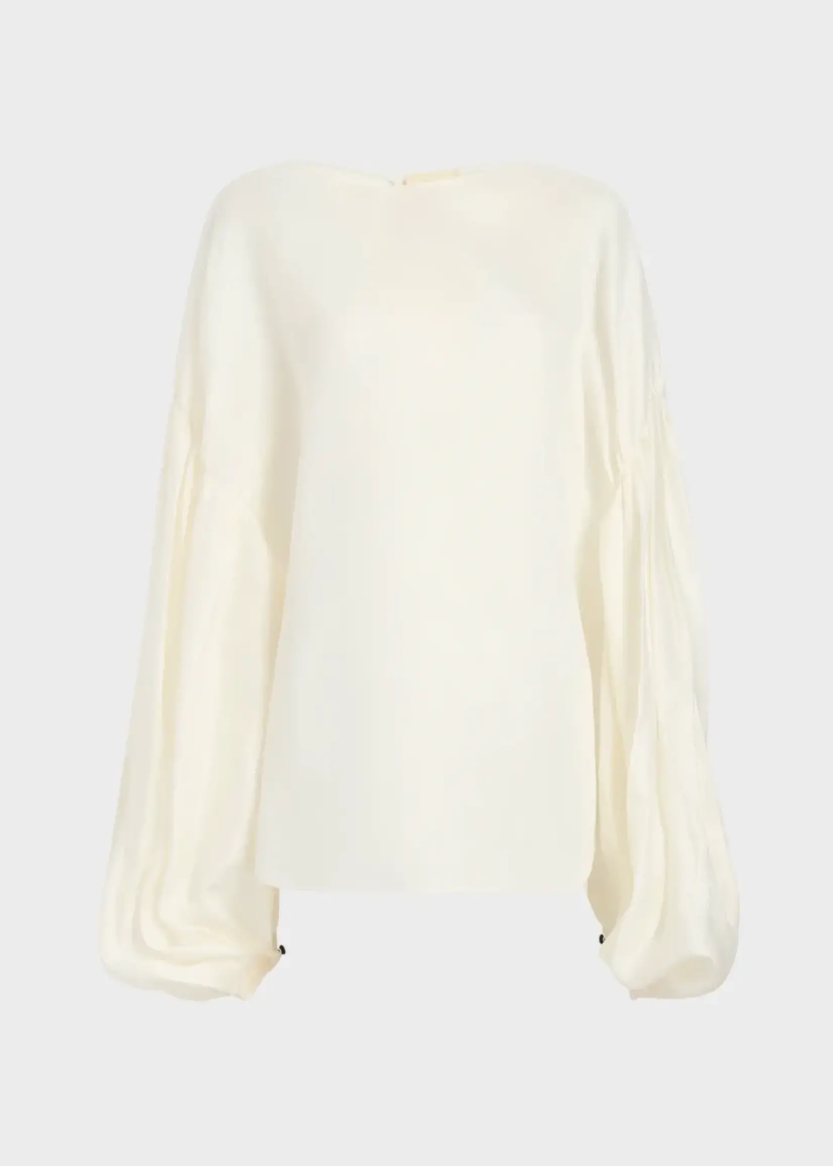 Khaite Khaite Top, White, Quico Double Silk Boat Neck Top In Chalk w/ Voluminous Sleeves