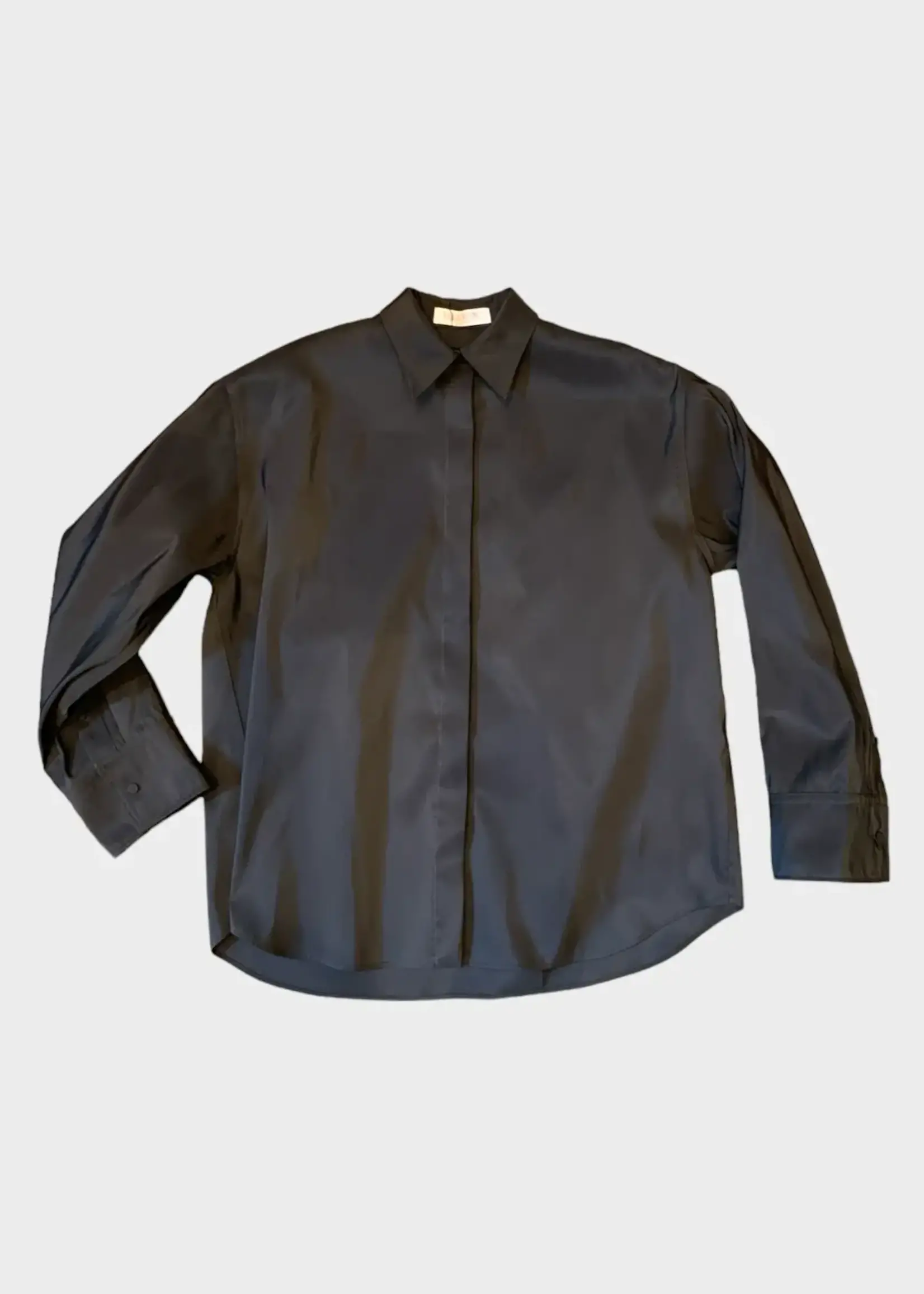 Valentino Valentino Shirt, Grey, Silk Hidden Buttons Oversized Shirt In Dark Fudge