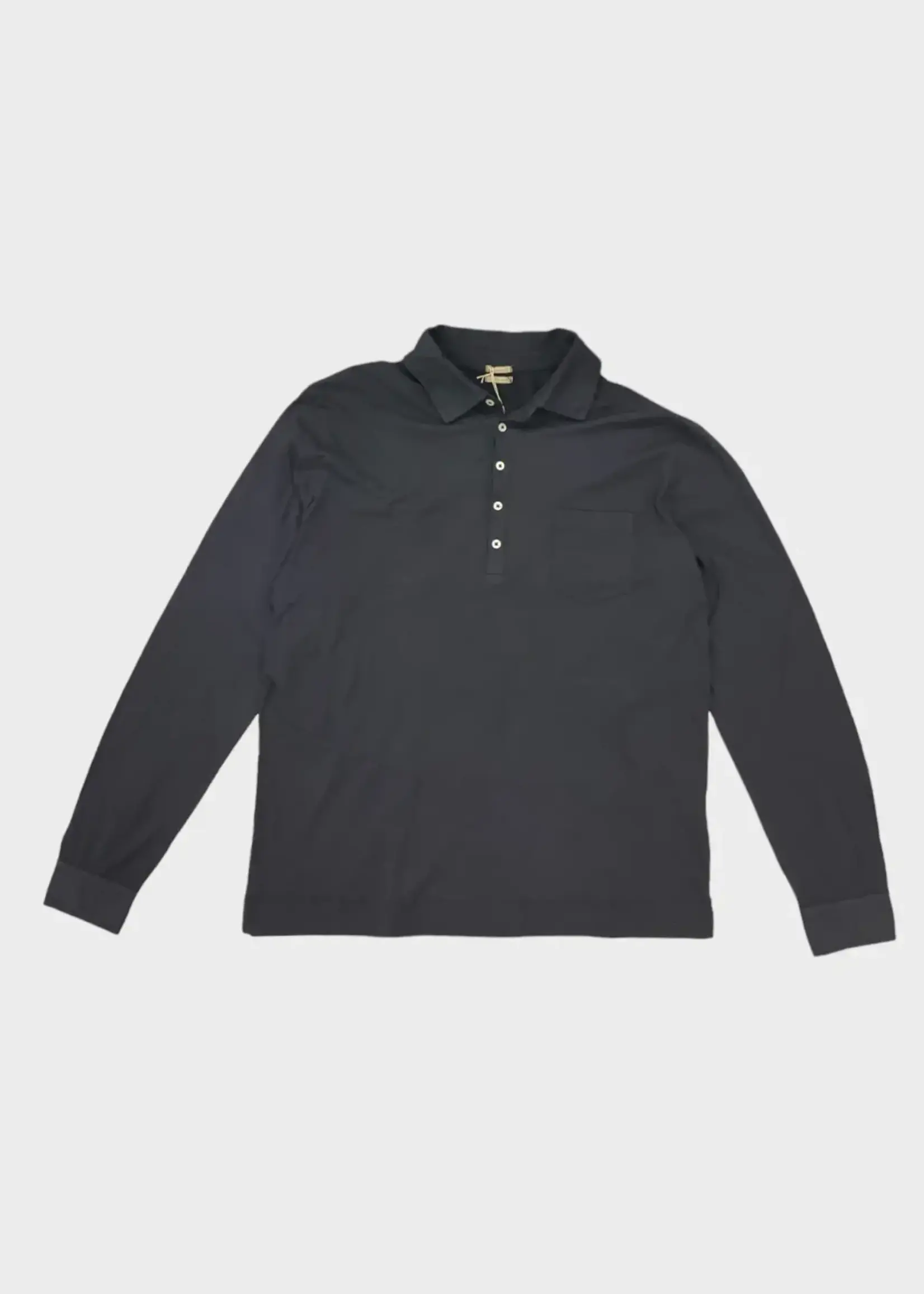 Massimo Alba Massimo Alba T-Shirt, Navy, Ischia Cotton Collared Long Sleeve Polo w/ Chest Pocket