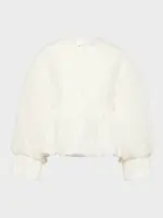 Noir Kei Ninomiya Noir Kei Ninomiya Jacket, White, Collarless Button Up Peplum Waist Crinkled Short Jacket