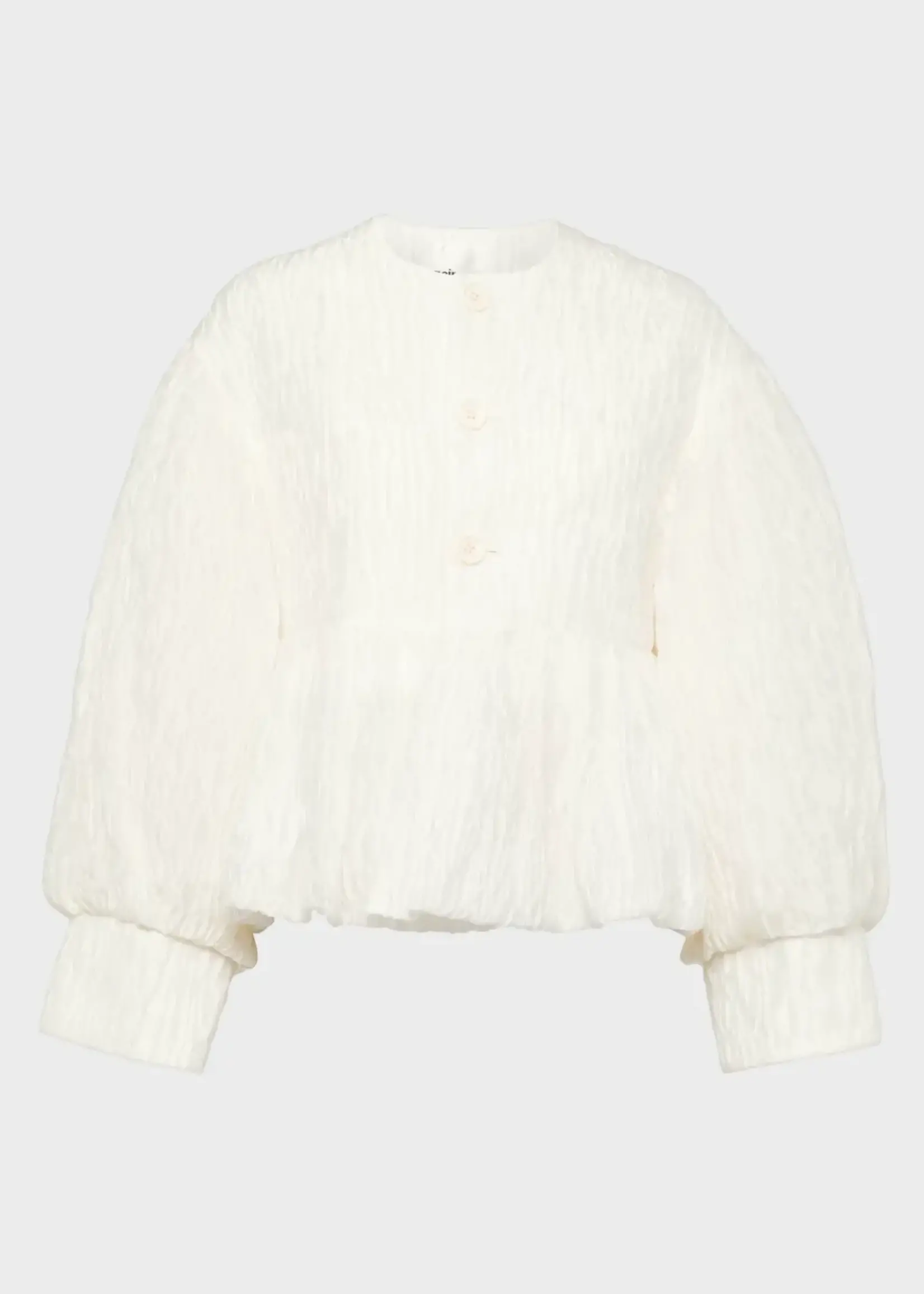 Noir Kei Ninomiya Noir Kei Ninomiya Jacket, White, Collarless Button Up Peplum Waist Crinkled Short Jacket