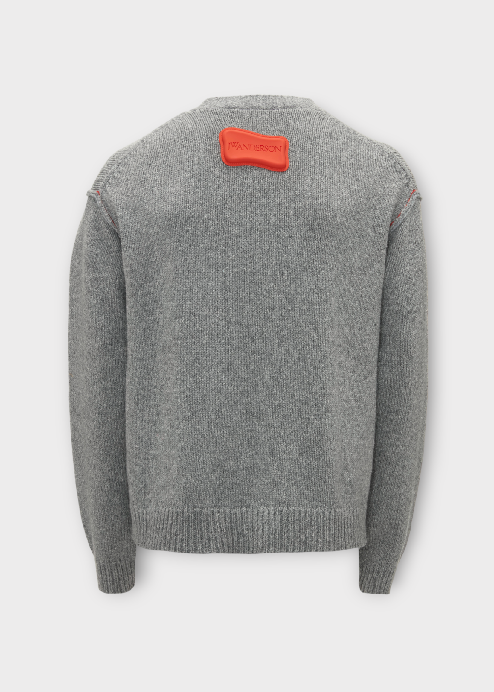 J.W. Anderson J.W. Anderson Knitwear, Grey, Cotton & Wool V-Neck Button Up Contrast Red Pocket Cardigan In Grey Melange