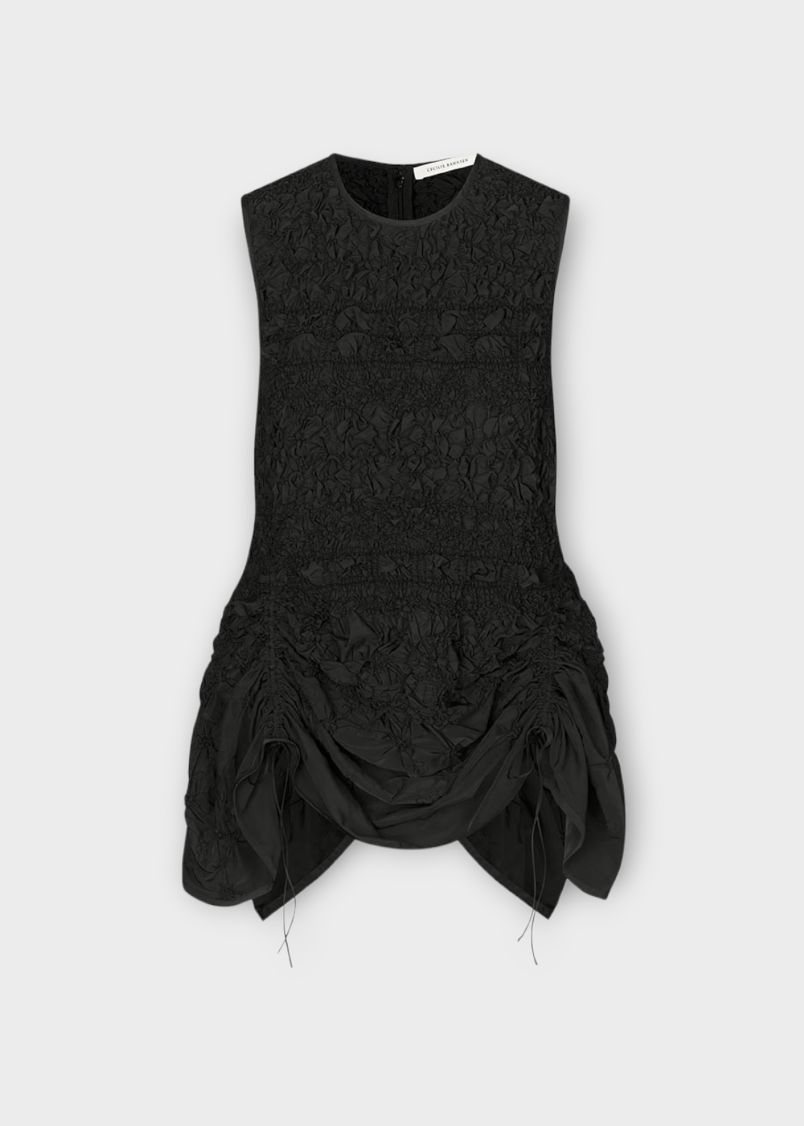 Cecilie Bahnsen Cecilie Bahnsen Top, Black, Unika Pansy Smock Faille Sleeveless Top In Black w/ Drawstrings & Back Slit