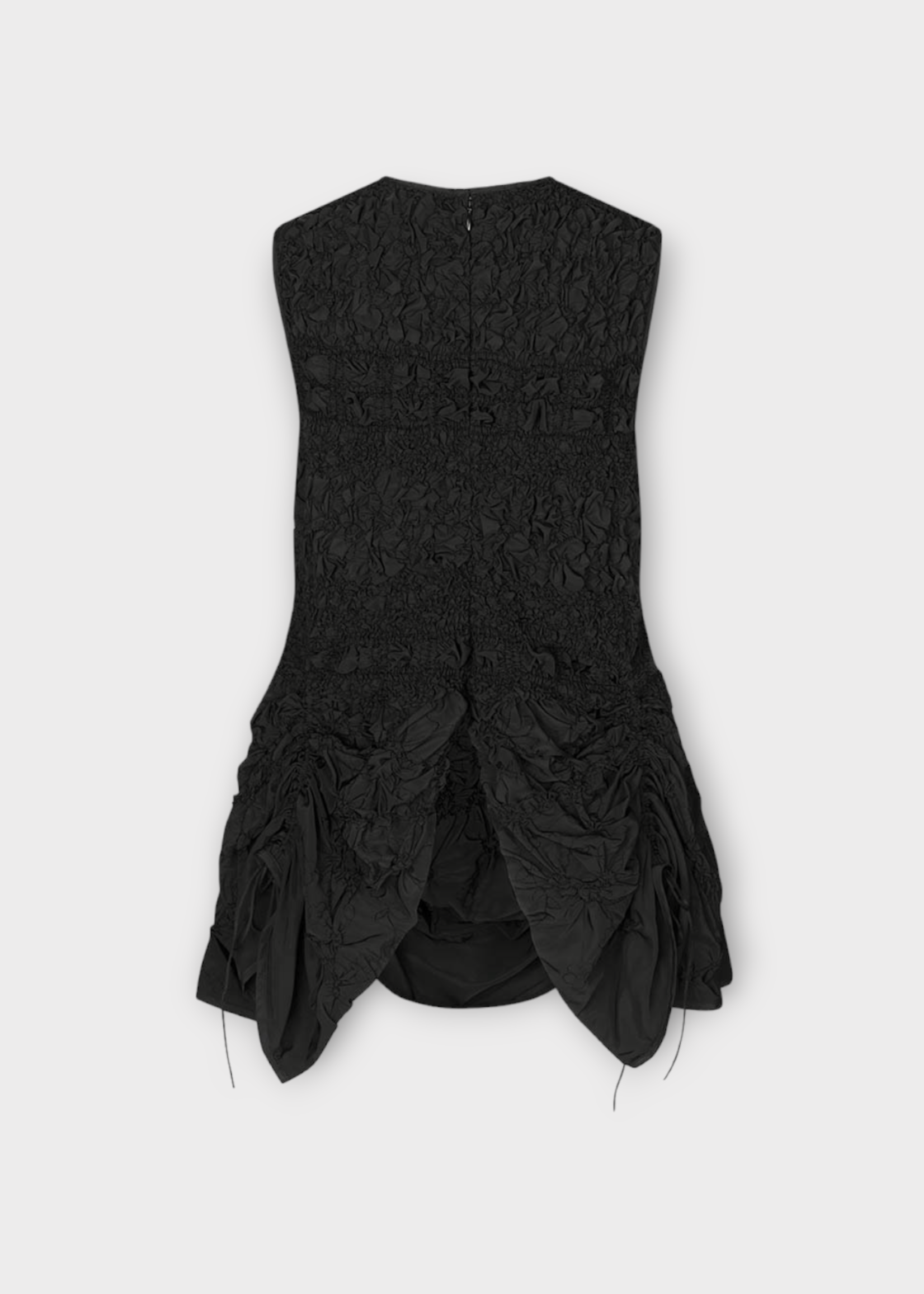 Cecilie Bahnsen Cecilie Bahnsen Top, Black, Unika Pansy Smock Faille Sleeveless Top In Black w/ Drawstrings & Back Slit