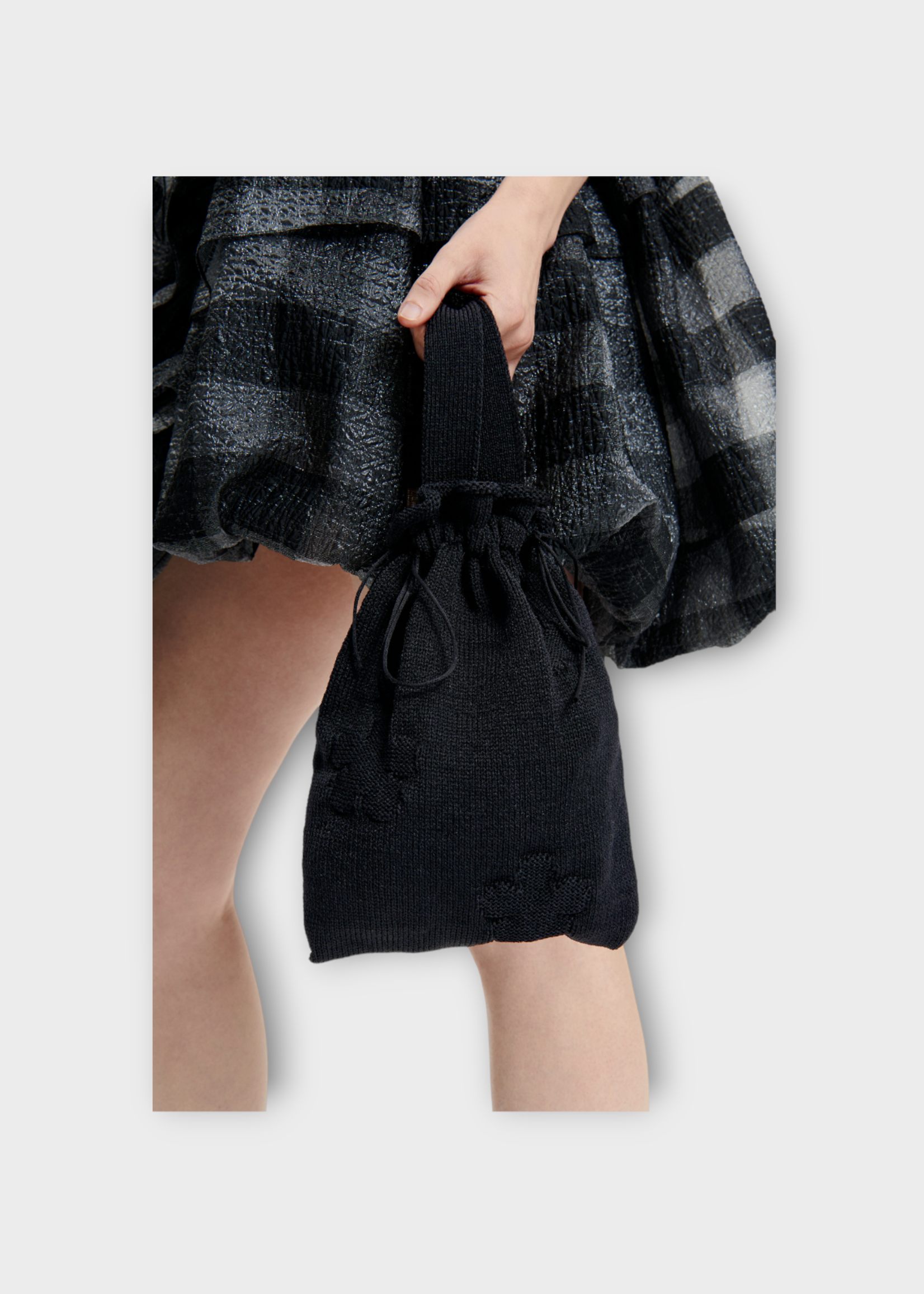 Cecilie Bahnsen Cecilie Bahnsen Bag, Black, Ute Prisma Knit Small Bag In Black w/ Handles & Bow