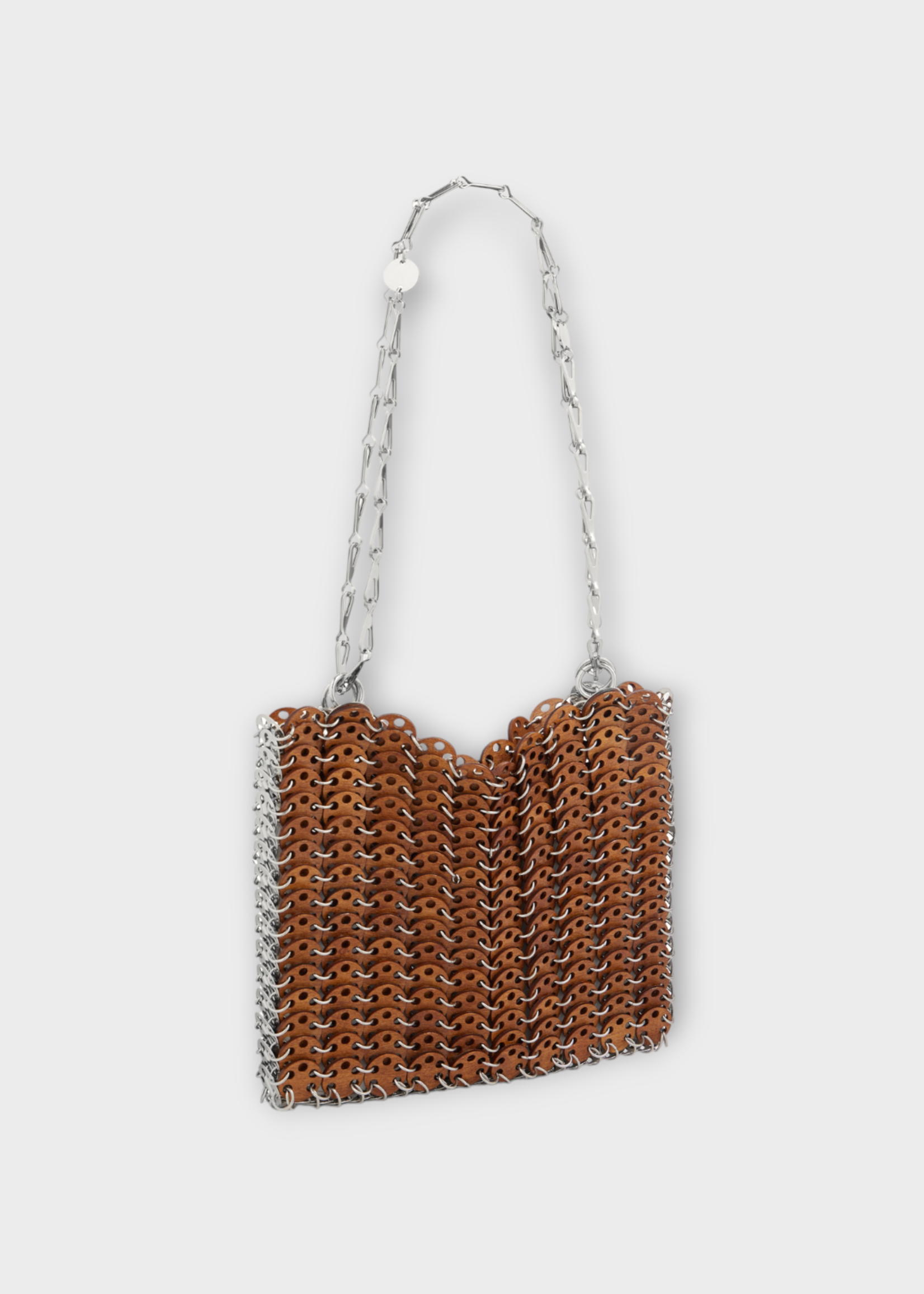 Rabanne Rabanne Bag, Brown, Wooden Round Discs Shoulder Bag In Rust & Silver
