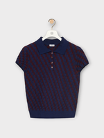 Loewe Loewe Polo, Multi, 3D Cotton Jacquard Fitted Collared Polo Sweater in Burgundy & Navy