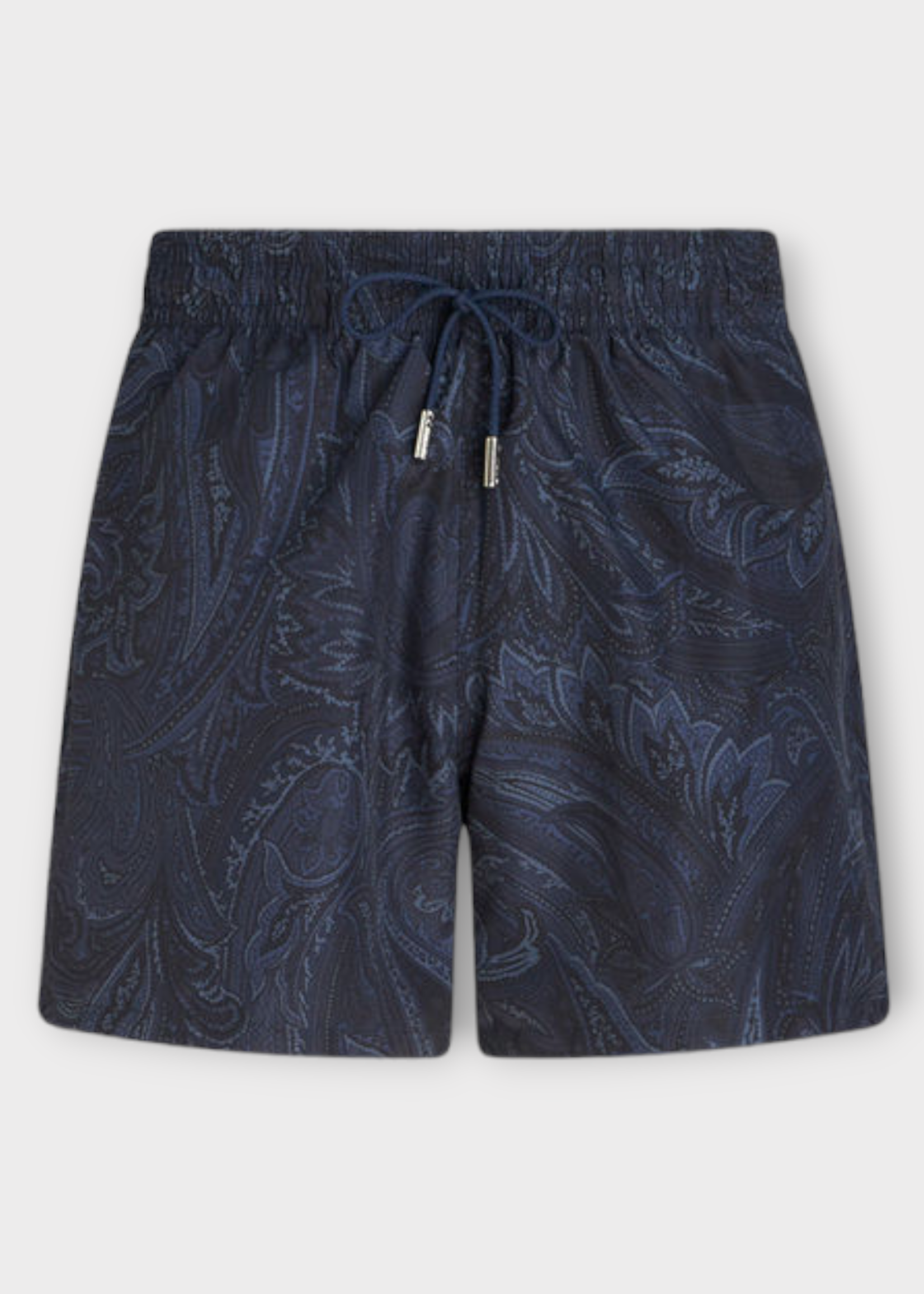 Etro Etro Swimwear, Print, Regular Fit Drawstring Waist Swim Shorts in Blue w/ Paisley Print & Pockets