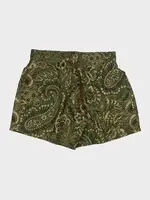 Etro Etro Swimwear, Print, Regular Fit Drawstring Waist Swim Shorts in Green w/ Paisley Print & Pockets