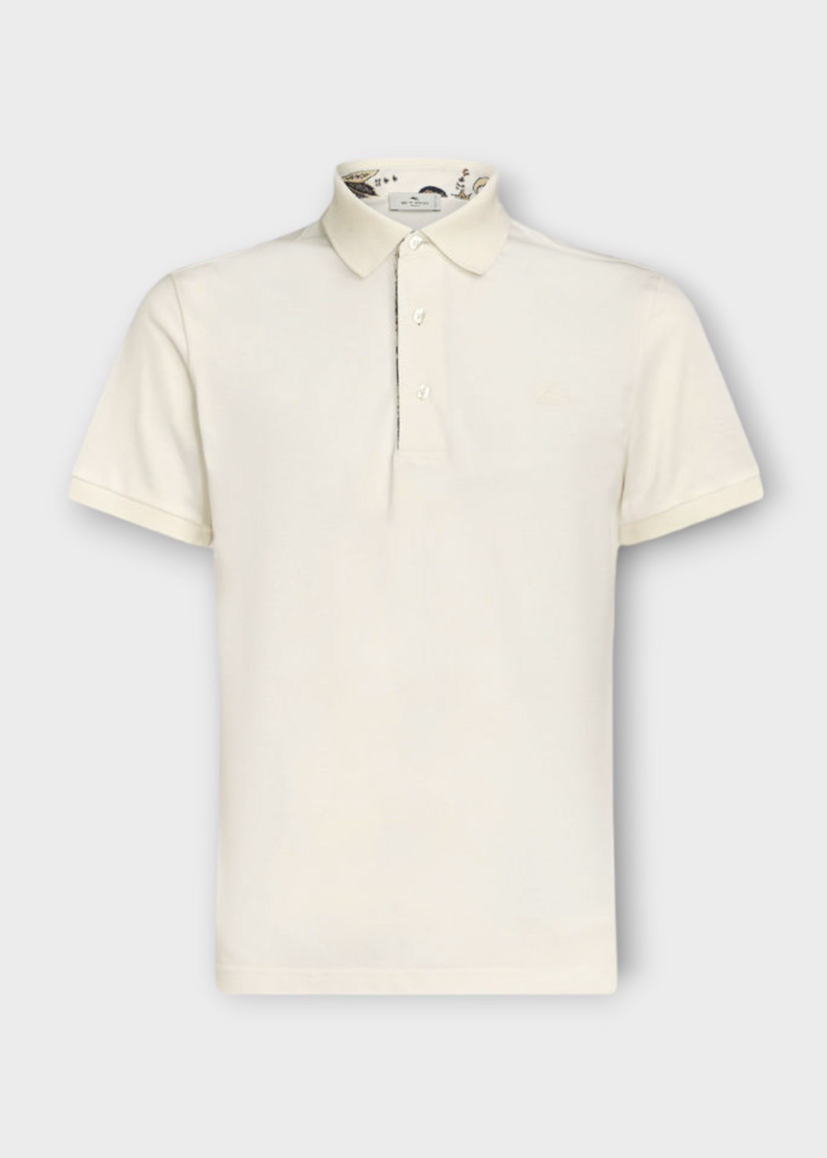 Etro Etro Polo, White, Cotton Regular Fit Collared Polo Shirt in White w/ Printed Undercollar