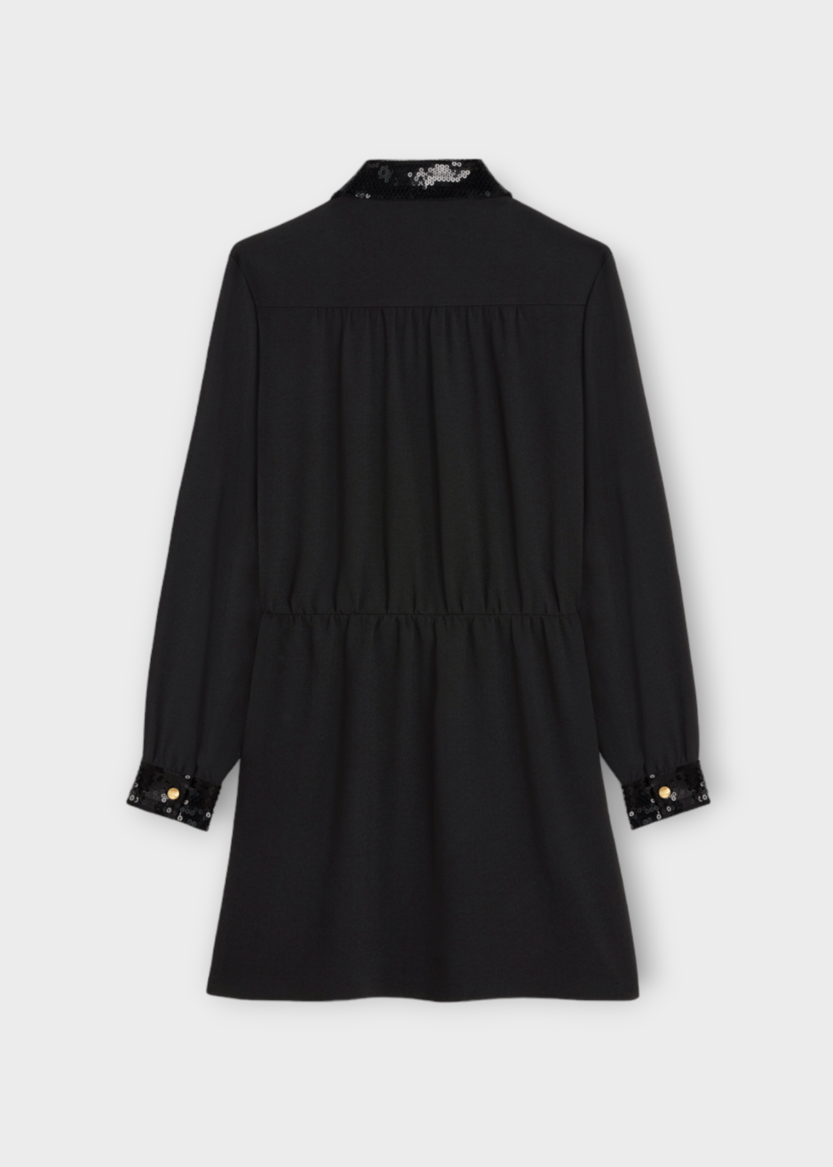 Celine Celine Dress, Black, Sequined Collar Long Sleeve Button Up Workwear Mini Dres