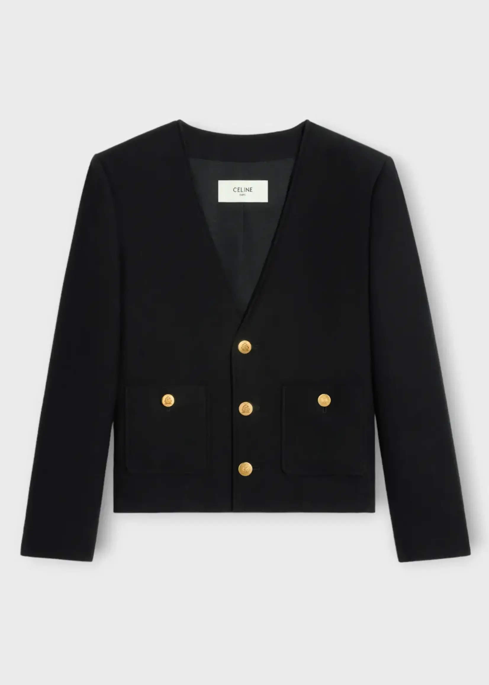 Celine Celine Jacket, Black, Chasseur Cashmere Flannel V-Neck Button Up Jacket
