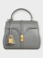 Celine Celine Bag, Grey, Satinated Calfskin Mini 16 Bag In Zinc w/ Turn Lock & Shoulder Strap