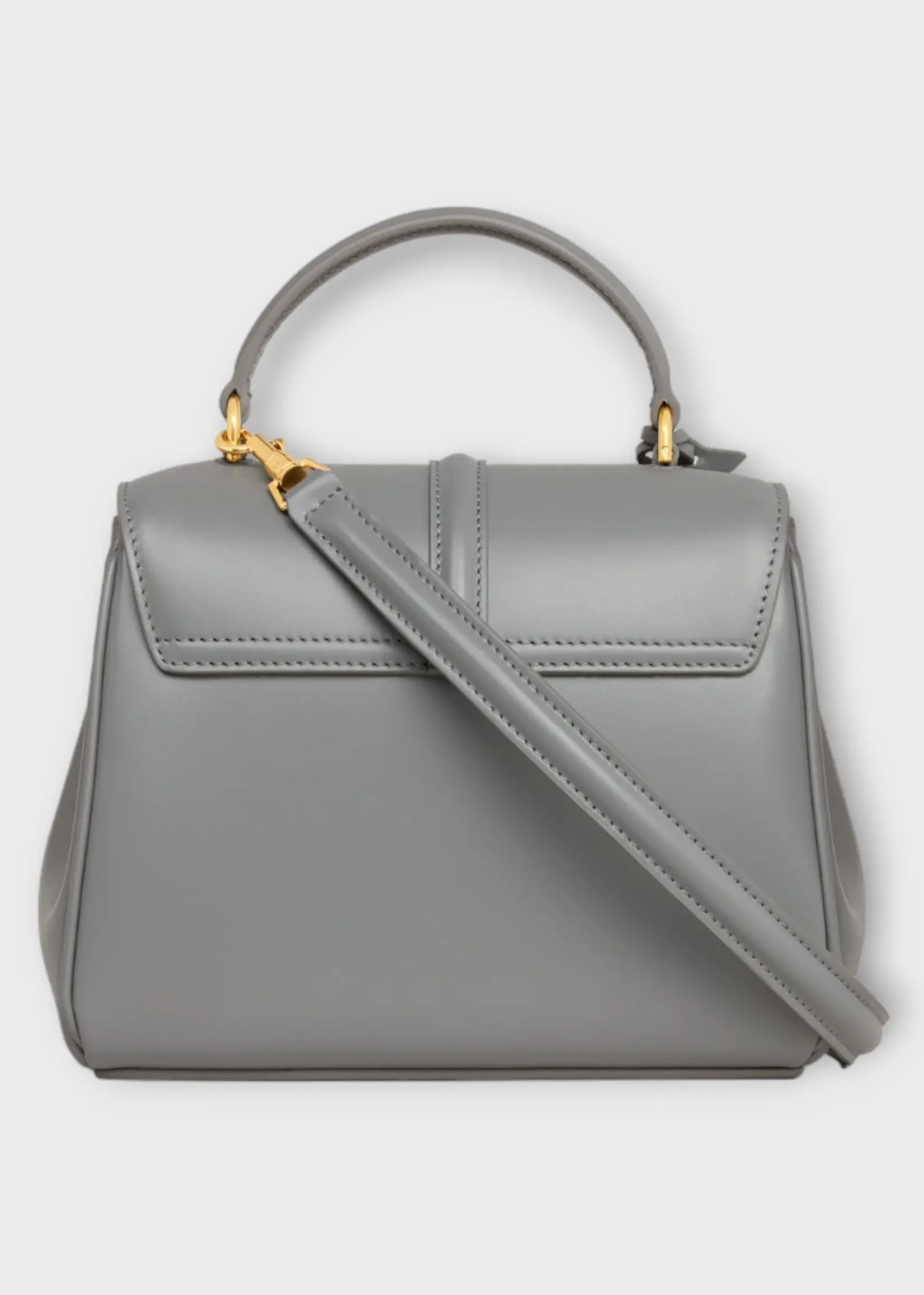 Celine Celine Bag, Grey, Satinated Calfskin Mini 16 Bag In Zinc w/ Turn Lock & Shoulder Strap
