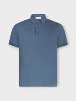 Etro Etro Polo, Blue, Cotton Regular Fit Collared Polo Shirt in Blue w/ Printed Undercollar