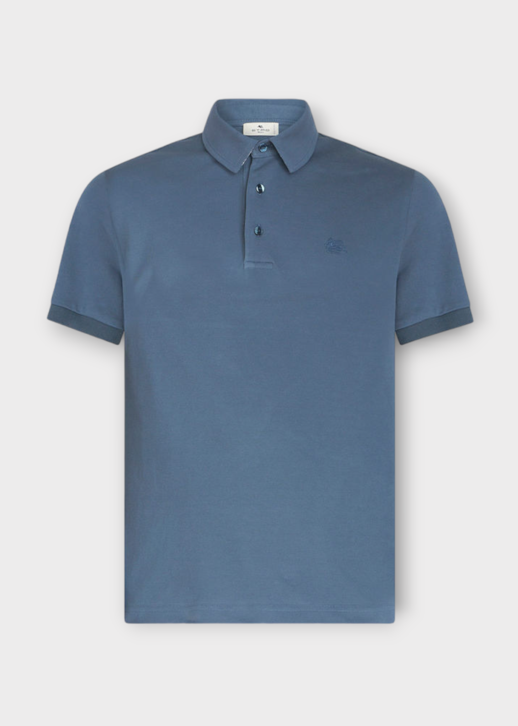 Etro Etro Polo, Blue, Cotton Regular Fit Collared Polo Shirt in Blue w/ Printed Undercollar