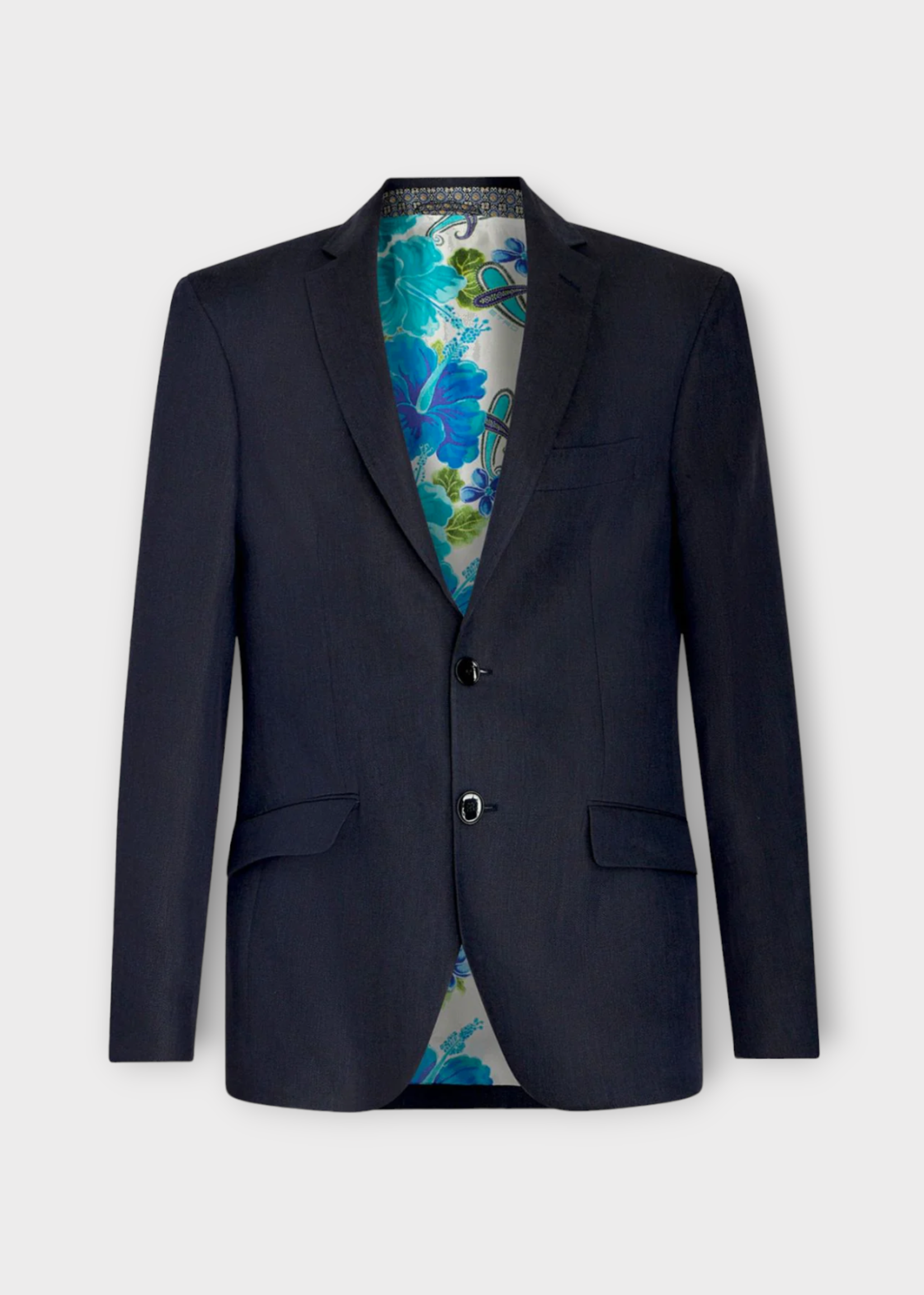 Etro Etro Jacket, Navy, Linen Regular Fit Single Breasted Blazer in Navy Blue