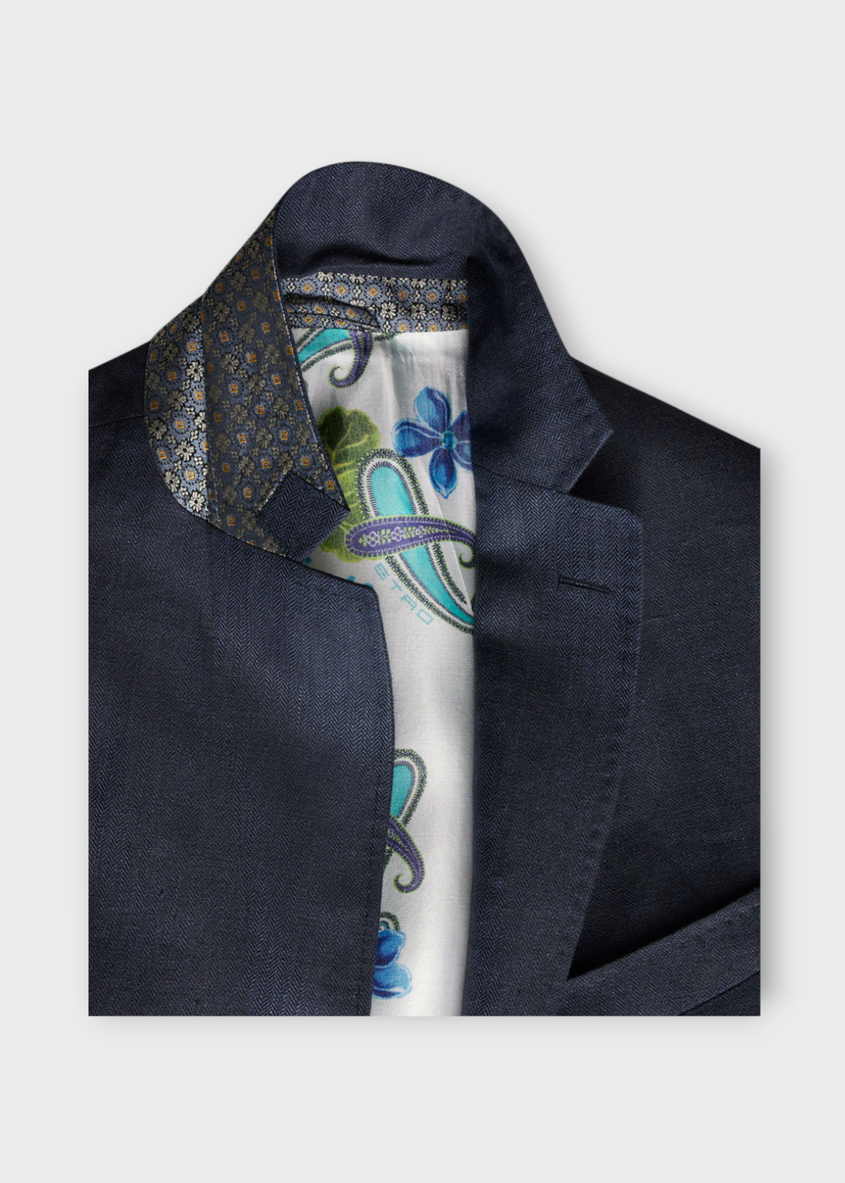 Etro Etro Jacket, Navy, Linen Regular Fit Single Breasted Blazer in Navy Blue